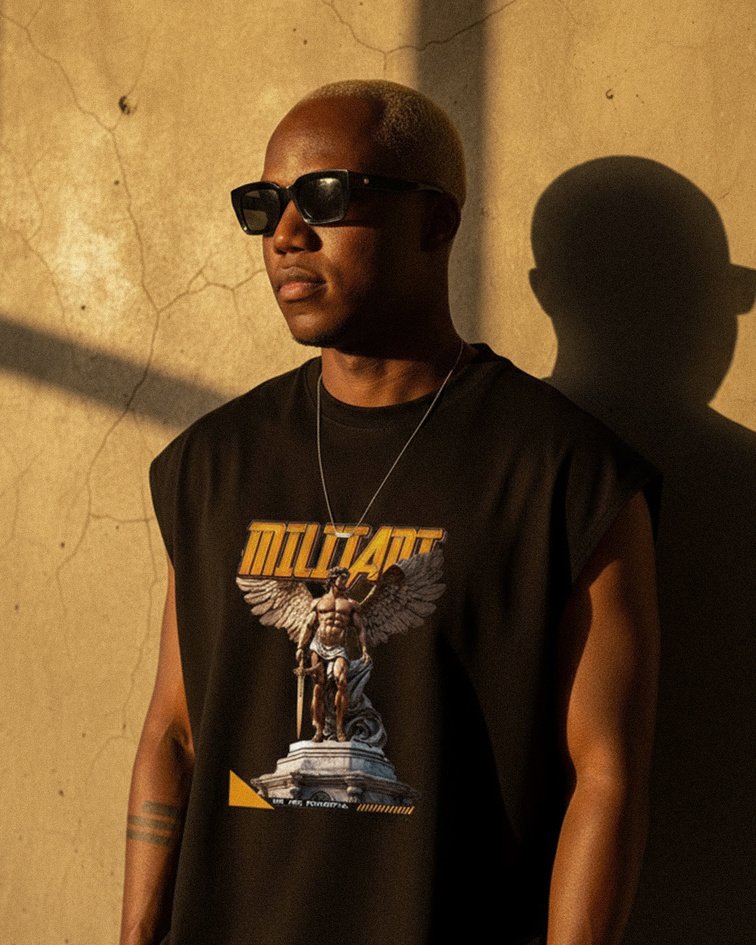 sleaveless2 SLEEVELESS MILITANT ANGEL T-SHIRT